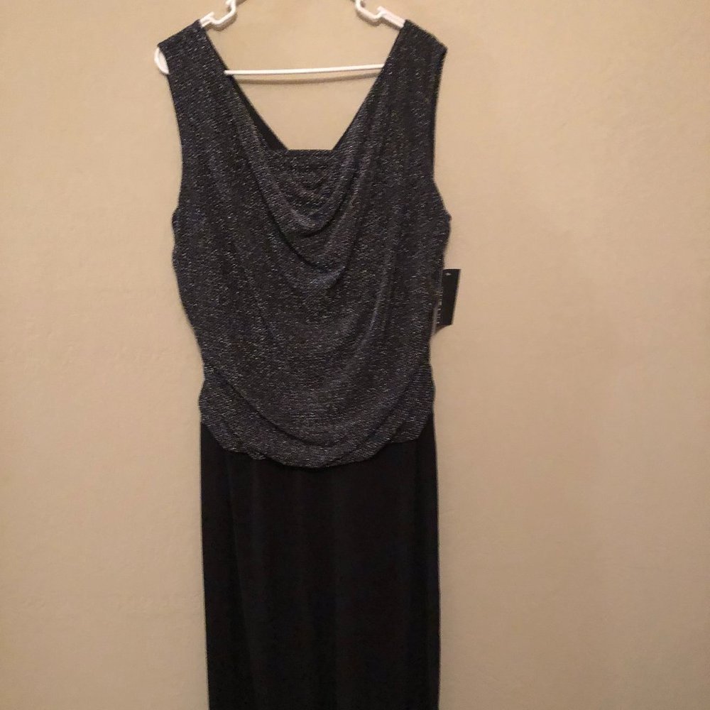 Formal Black dress with Silver Metalica thread top shell.  Size 18